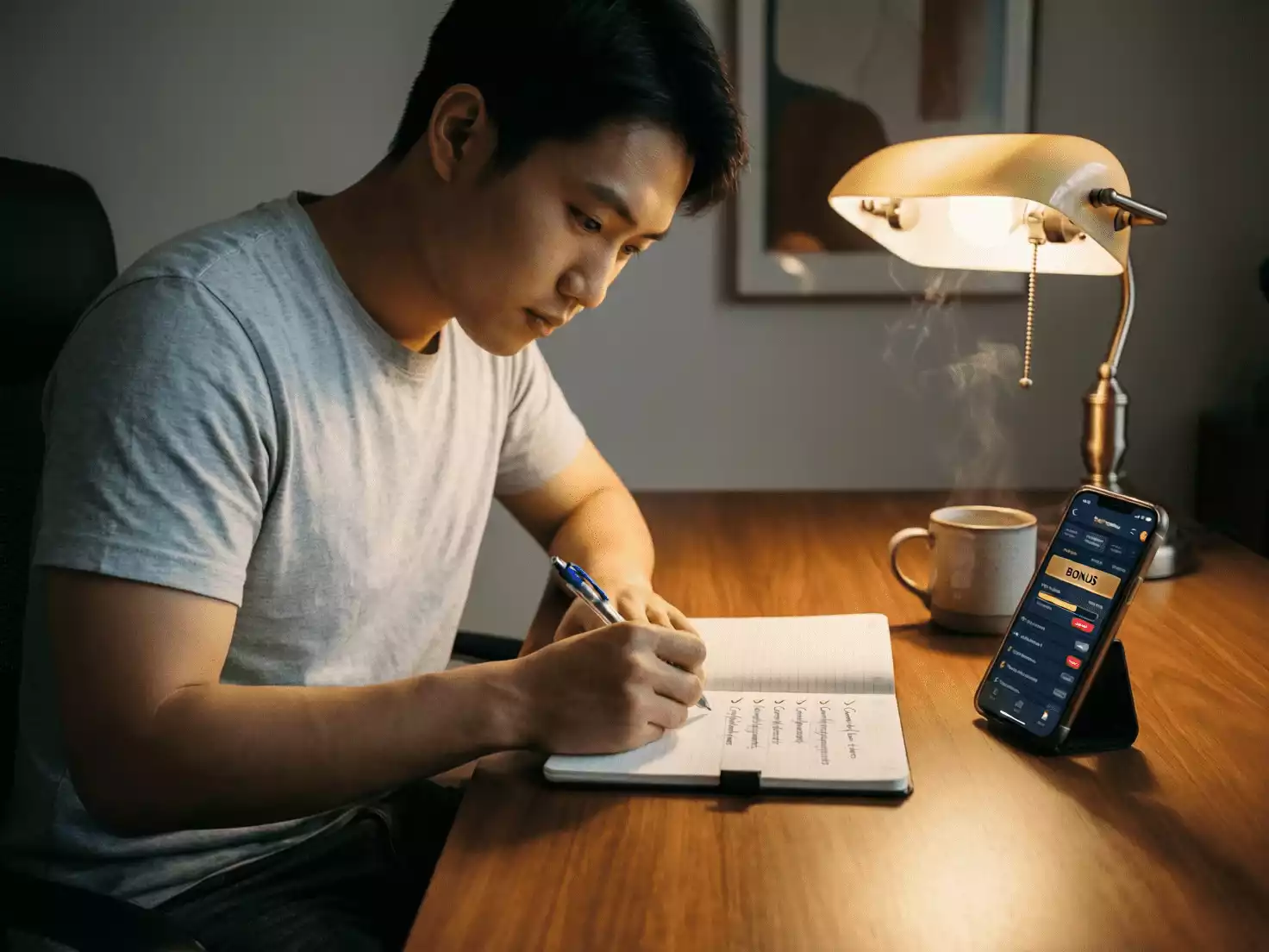 Persona tomando notas mientras analiza promociones de apuestas