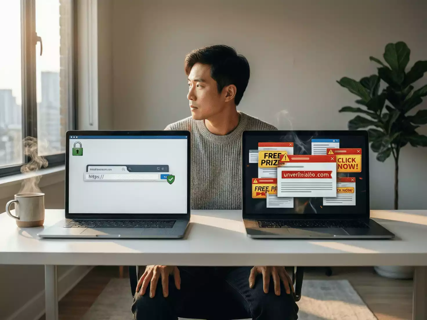 Comparación visual entre sitio web legal e ilegal de apuestas