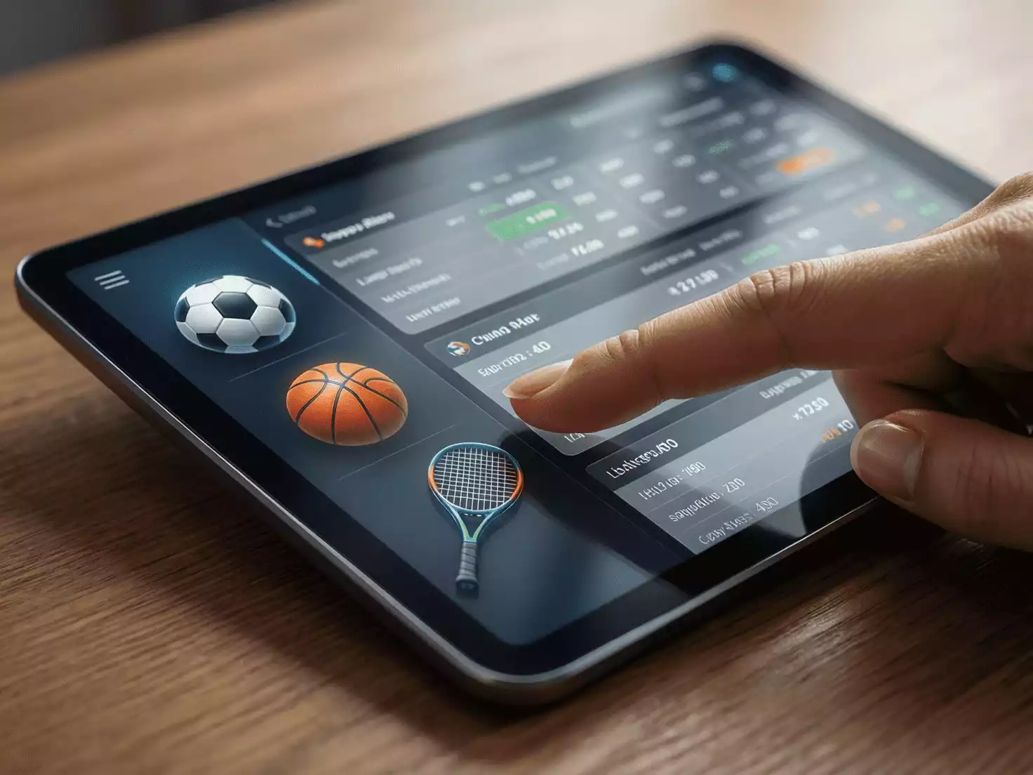 Pantalla mostrando variedad de deportes y mercados disponibles