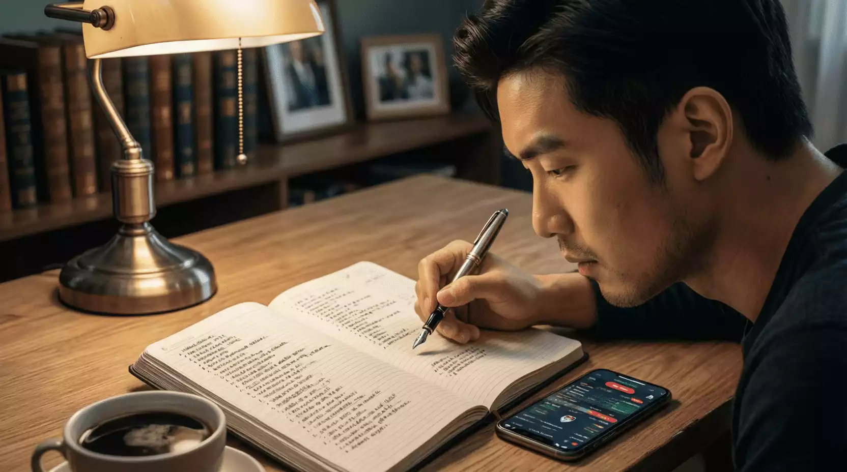 Apostador planificando su sistema de stakes con notas y estrategia definida