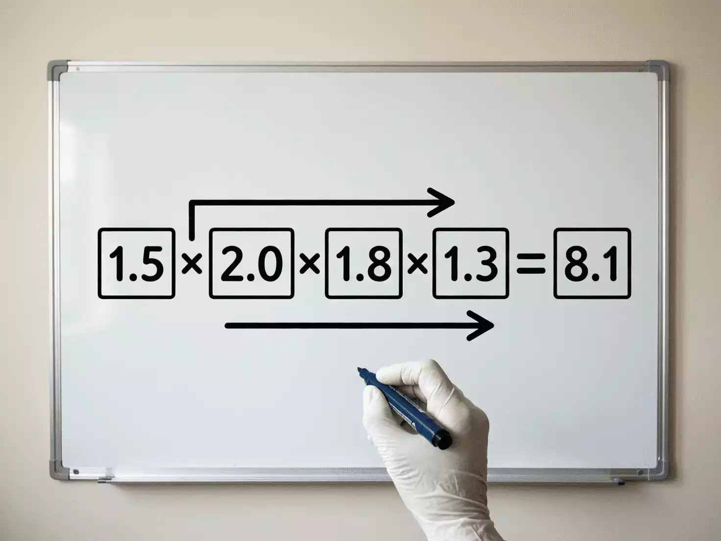 Diagrama mostrando cómo se multiplican las cuotas y los márgenes