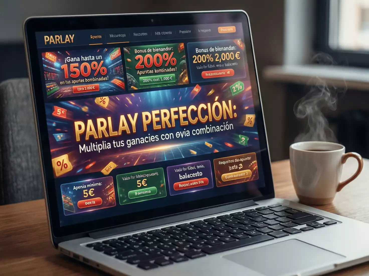 Pantalla mostrando promociones de bonos para apuestas combinadas