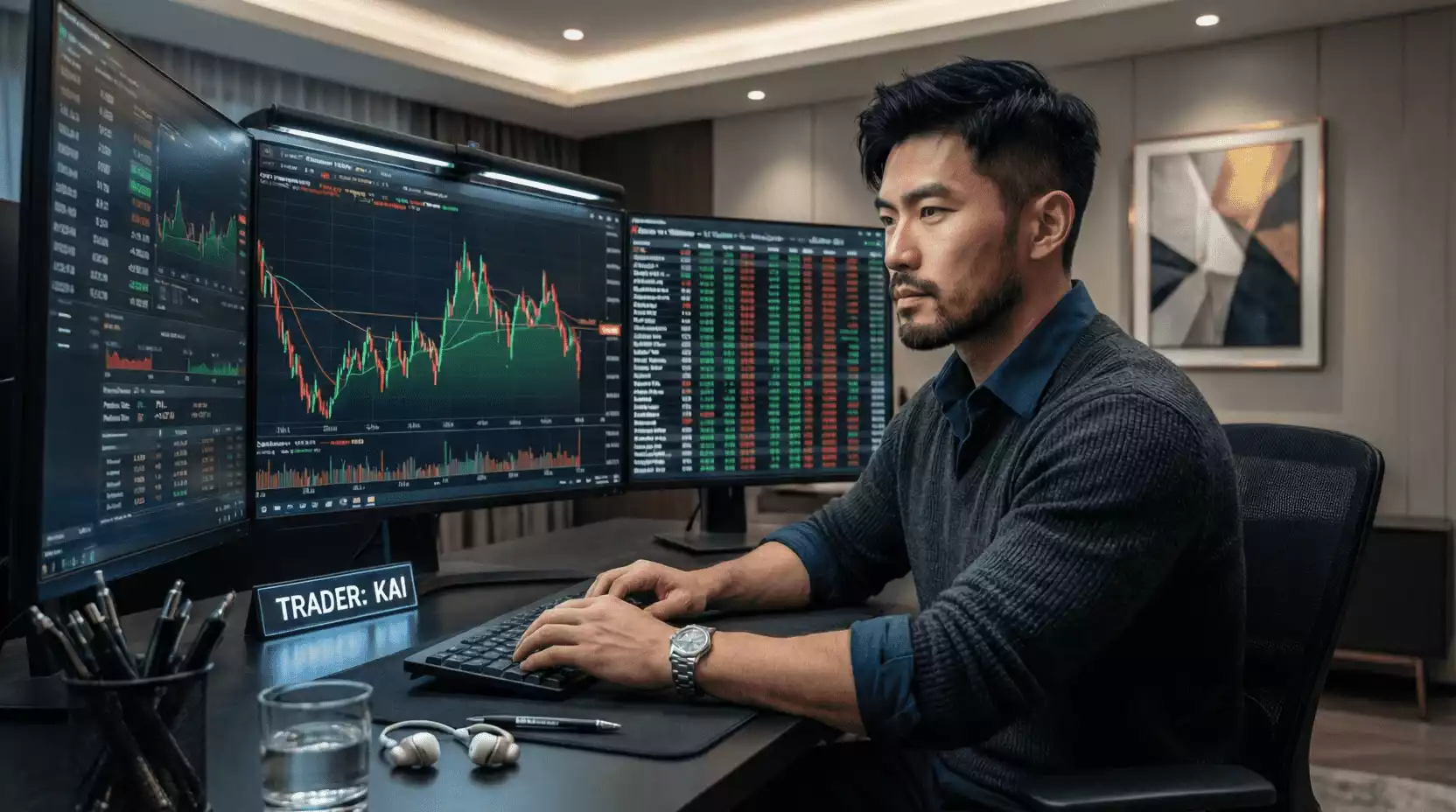 Trader deportivo analizando gráficos de movimiento de cuotas en tiempo real