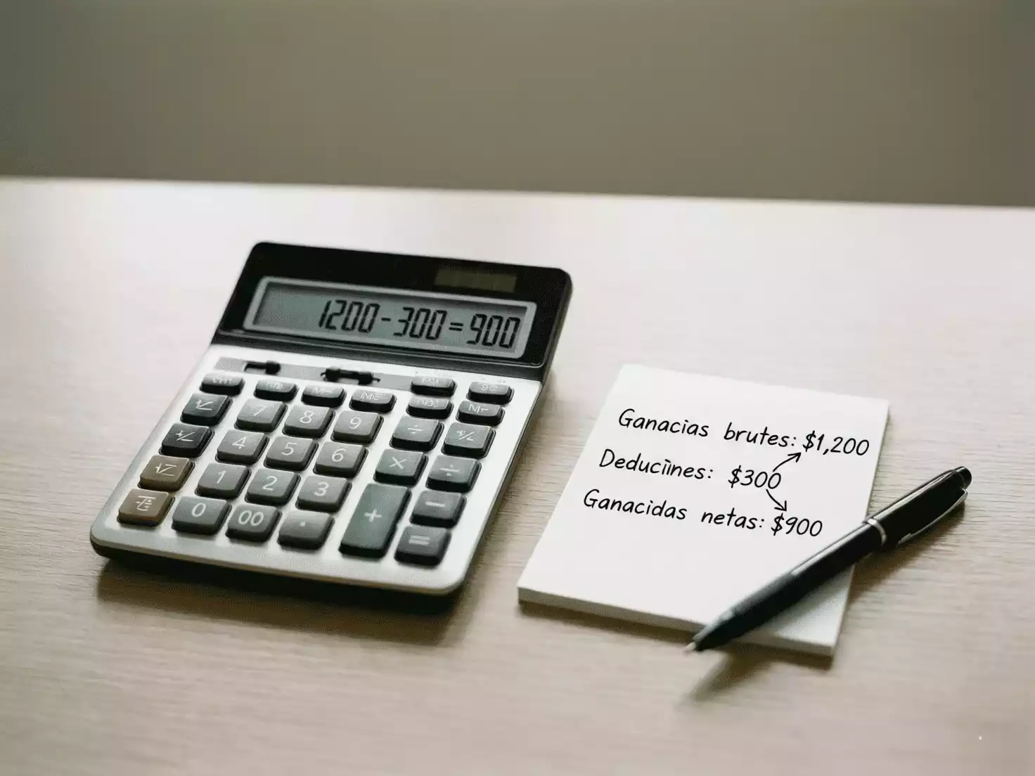 Calculadora y notas con fórmula de cálculo de ganancias netas de apuestas