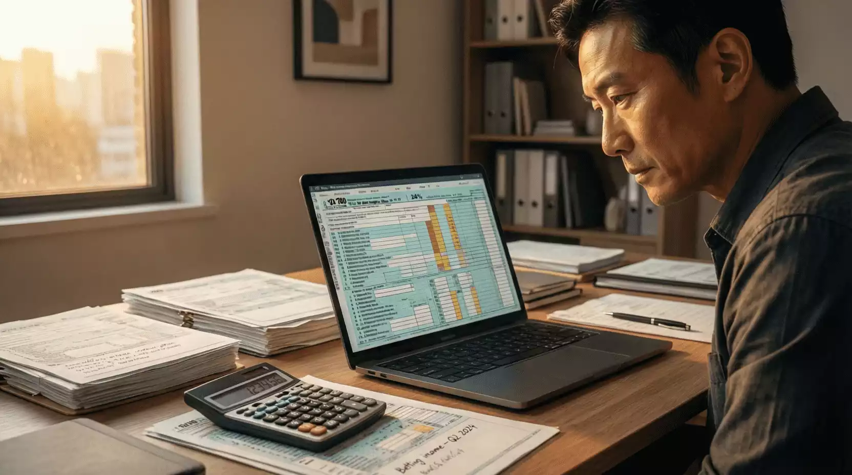 Persona revisando documentos fiscales relacionados con ganancias de apuestas