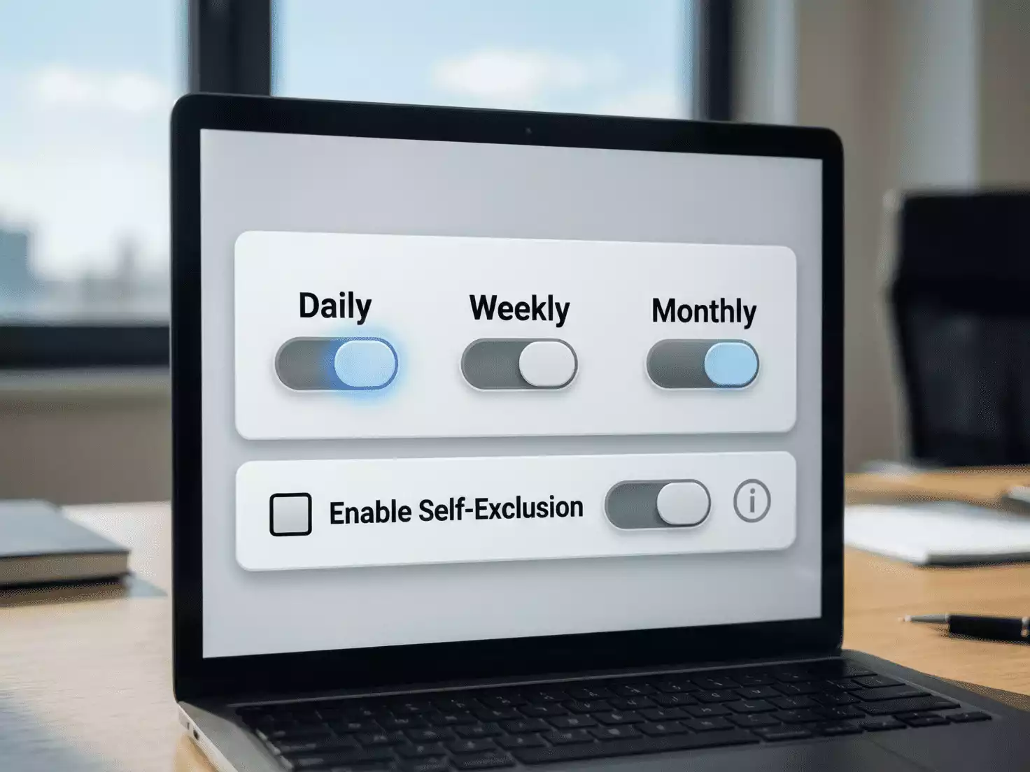 Interfaz mostrando opciones de autoexclusión temporal y permanente
