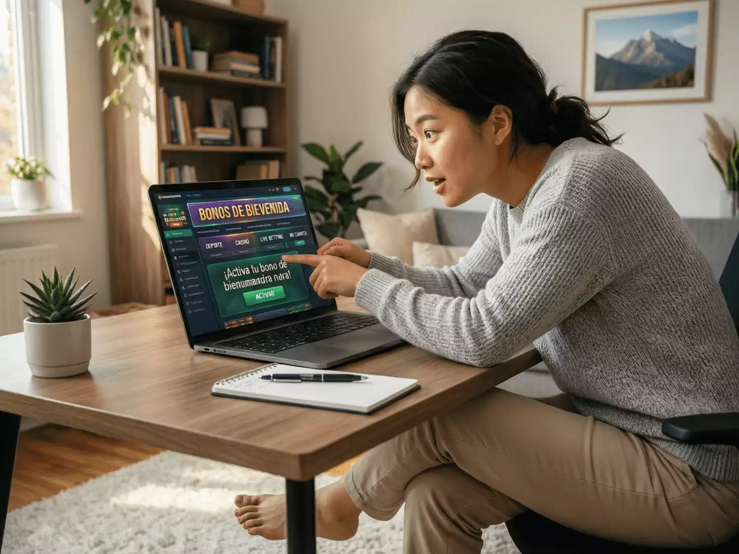 Usuario explorando la interfaz de una casa de apuestas por primera vez