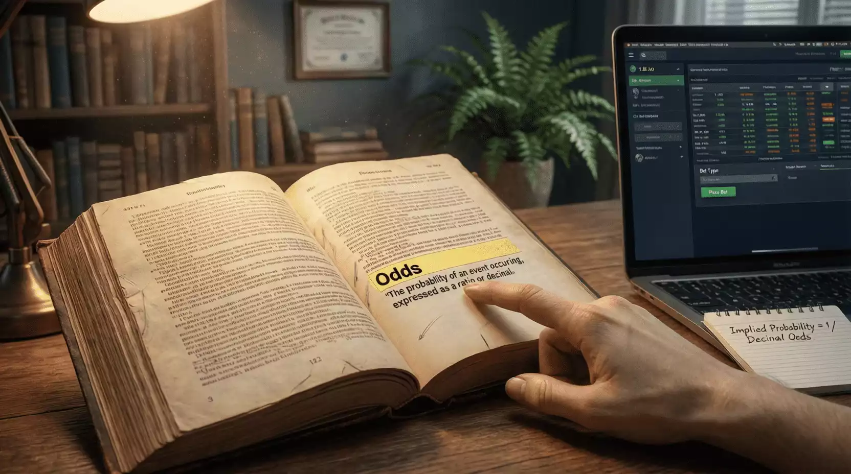 Libro abierto con términos de apuestas deportivas y notas explicativas