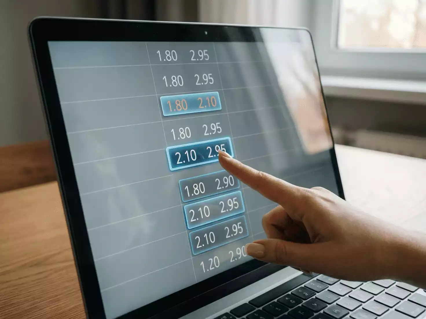 Pantalla mostrando diferentes rangos de cuotas para apuestas