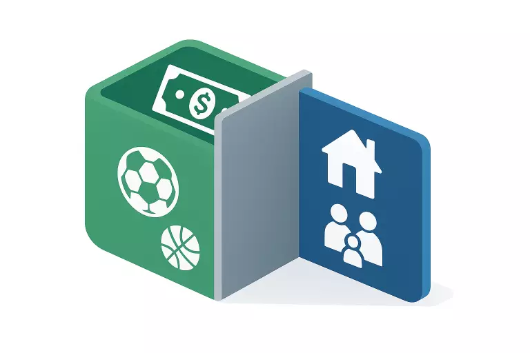 Concepto de bankroll: separación clara entre el dinero para apuestas y las finanzas personales